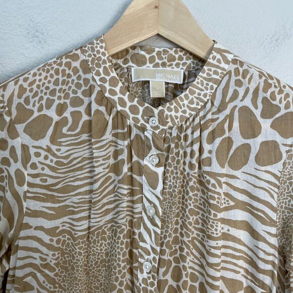MICHAEL Michael Kors Womens 6 Cotton Sheer Animal Print Romper Long Sleeve - Picture 4 of 11